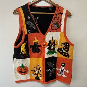 Vintage Austin Clothing Company Halloween Sweater Vest Ghost Black Cat Pumpkin
